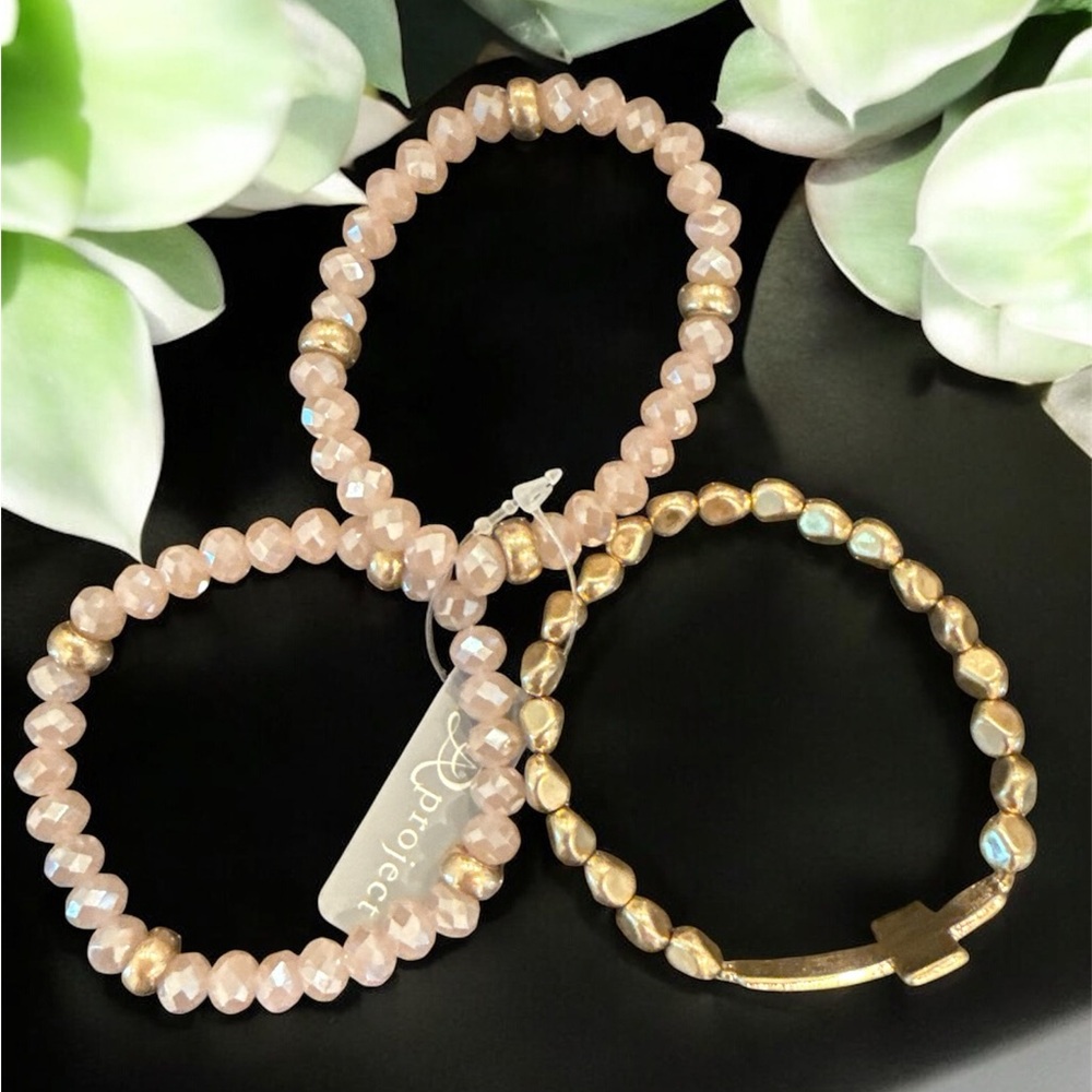 New set of 3 bracelets ! One with gold cross !